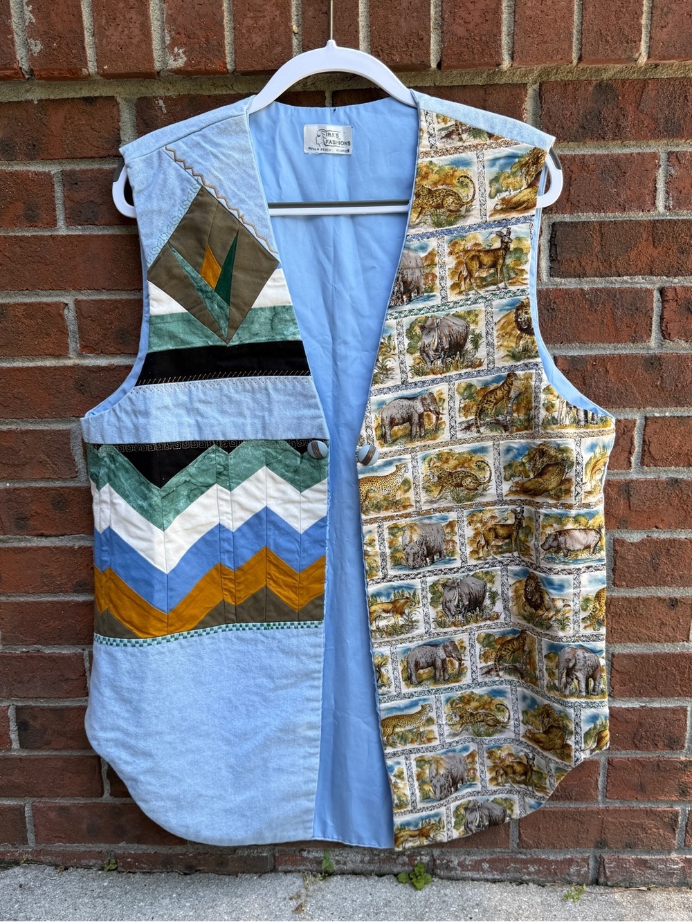 Vintage Ira’s Fashion Handmade Quilt Patchwork Jungle Vest Men’s L XL